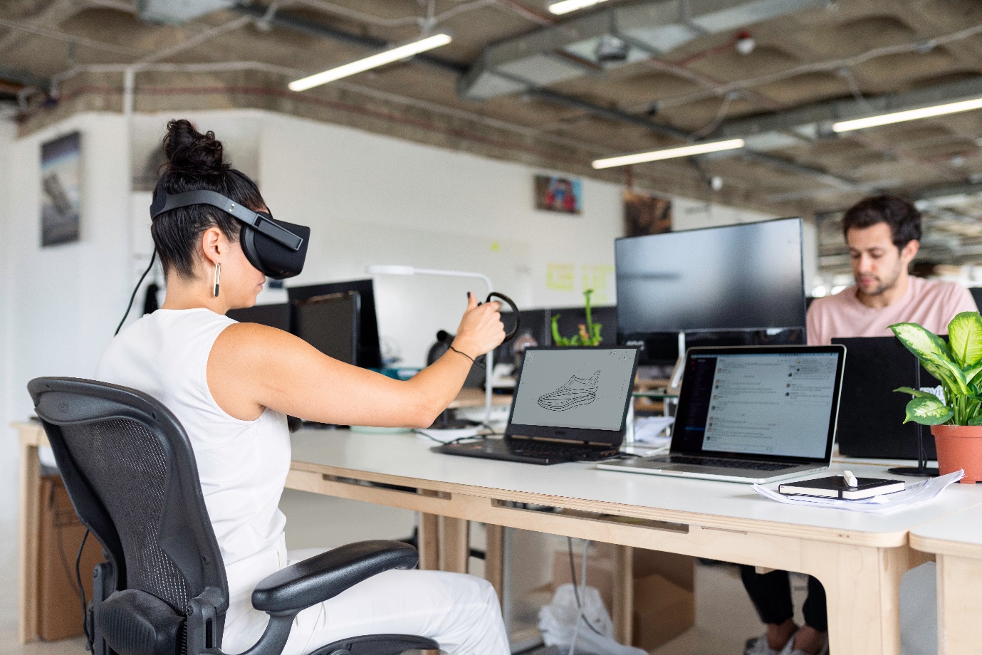 A person wearing a virtual reality headset