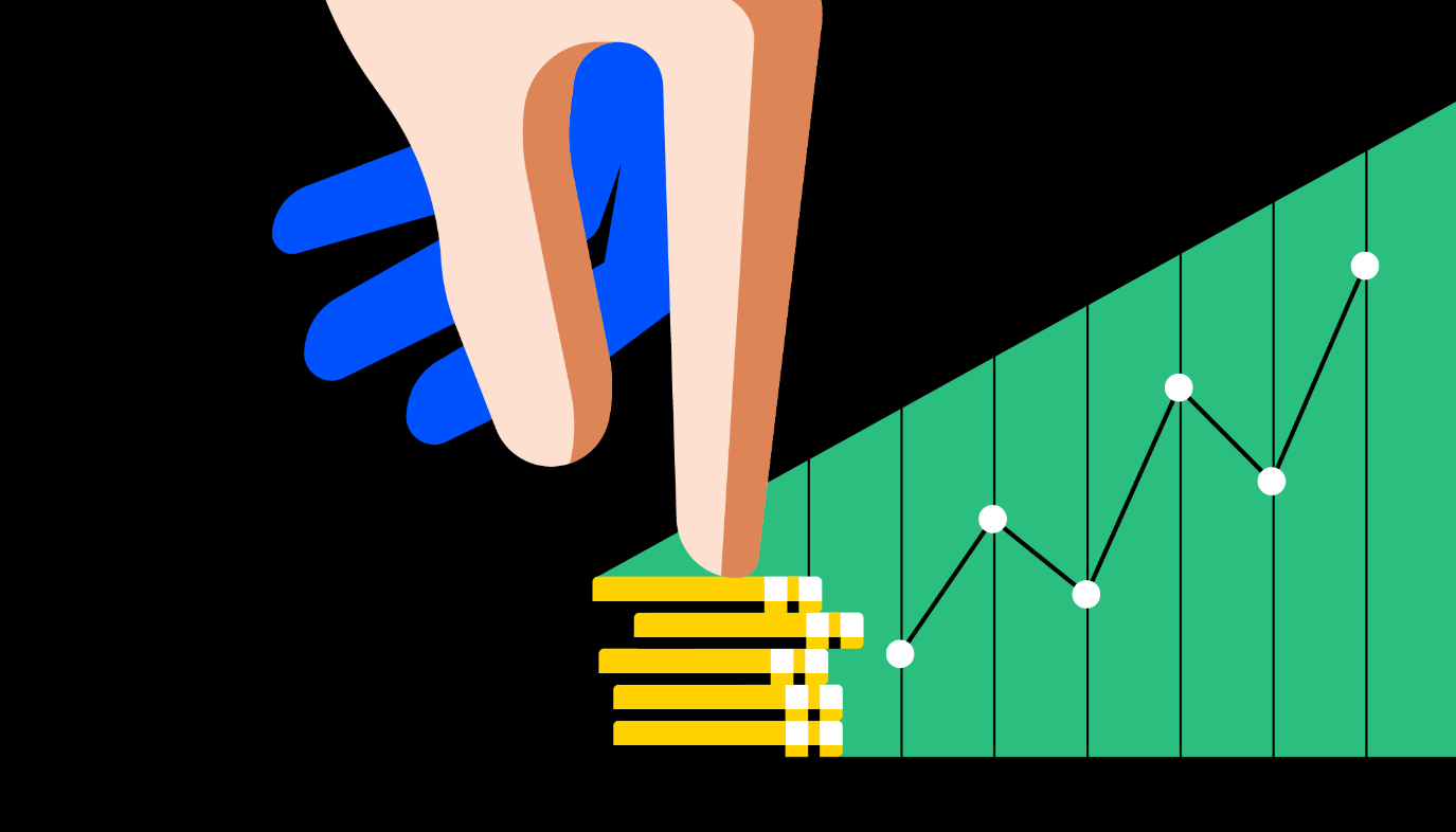 A finger touching a stack of yellow and blue objectsDescription automatically generated